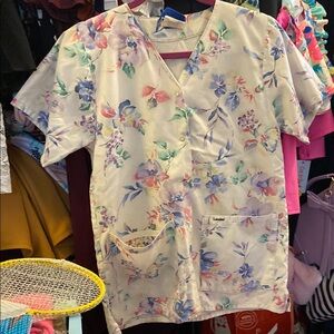 Floral Print Scrub Top